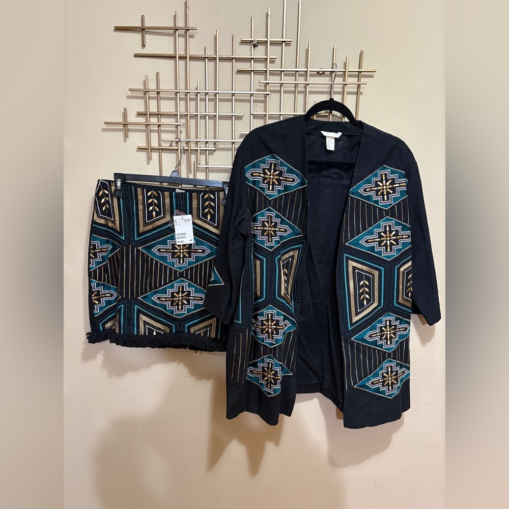 H&M Embroidered Jacket & Skirt Set
